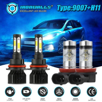For Suzuki SX4 2007-2013 6500K White LED Headlights High&Low + Fog Light Bulbs - Image 1 of 4