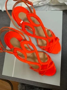 Christian Louboutin Double L Orange Patent Mesh Ankle Strap Sandals 37 US6.5 - Picture 1 of 8