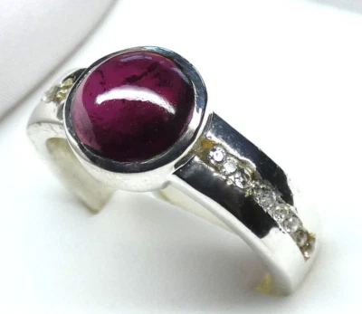 Ring 925 Silber Gr. 18,1  (57) mit Granat und Bergkristall , modisches UNIKAT - Bild 1 von 4