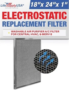 Filtro de aire electrostático LifeSupplyUSA 18x24x1, MERV 8, lavable, reutilizable - Imagen 1 de 5