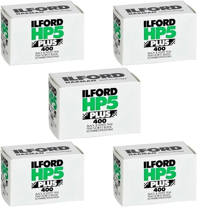 Ilford HP5+ 400 ISO 35 毫米黑白胶片卷,36 有效期,5 件装,适用于胶片相机 — 第 1/1 张图片