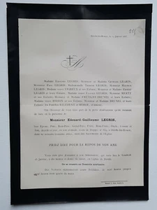 LEGRIS Vigreux FAIRE PART Bisson BALEDENT Horde FRETIGNY BRUNEL Mertz 1884 - Bild 1 von 2