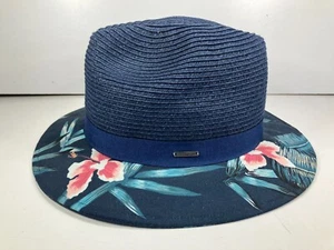 ROXY Blue/Colorful HAWAIIAN PAPER FEDORA Summer Beach Pool Vacation Hat Cap S/M - Picture 1 of 10