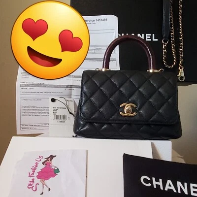 Chanel Coco Handle Caviar mini 7.25 " Black caviar Gold Hw bag Tag Receipt 2023 - Image 1 of 4