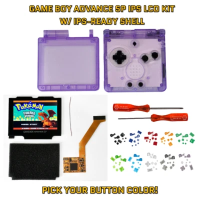 Game Boy Advance SP GBA SP IPS 101 LCD Full KIT W/ PRE CUT SHELL - Neon Purple - Image 1 of 4