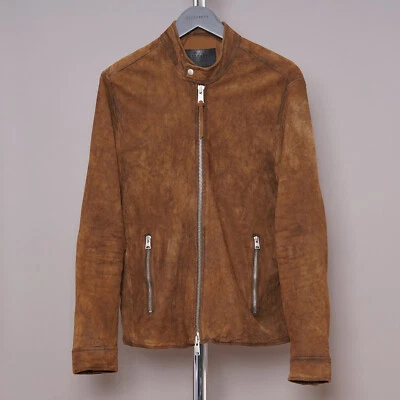 ALL SAINTS Suede Leather Jacket SMALL Mens Brown S Biker Bomber Celebrity MALICK - Image 1 of 4