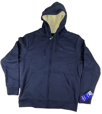Sudadera con capucha para hombre Champion Sherpa con cremallera forrada absorbente azul marino mediana doble secado Foto 1 de 4