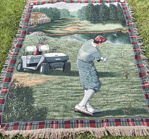 48" X 68" Tapestry Golf Blanket Throw Blanket  Masters  Golf Cart Clubs Man Cave Cover