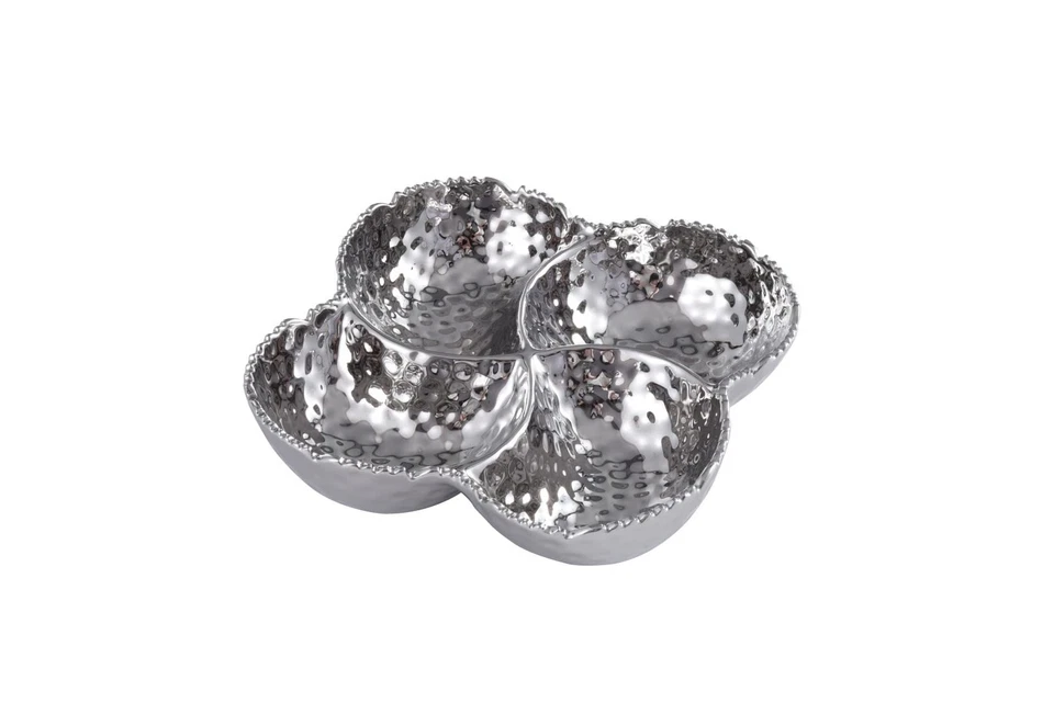 Cuenco de 4 secciones de porcelana chapada en titanio Pampa Bay Millenium, 9 X 9 X 2,5 pulgadas Foto 1 de 4