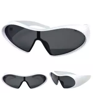 Futuristic Space Robot Modern Shield Party Raver SUN GLASSES Large Silver Frame - Picture 1 of 6