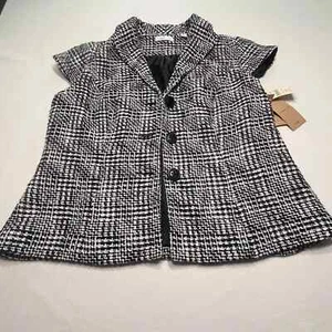 Coldwater Creek Women's Black & White Boucle Sleeveless Jacket Size W 18 Button - Picture 1 of 11