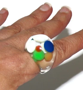 Sobral seltener Petit Boules Ring mehrfarbig gepunktet Einschluss Künstler hergestellt Größe 9,25 - Bild 1 von 9