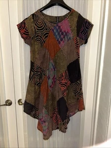 SACRED THREADS Dress Size OS short sleeve geometric print Pullover Boho - Picture 1 of 5
