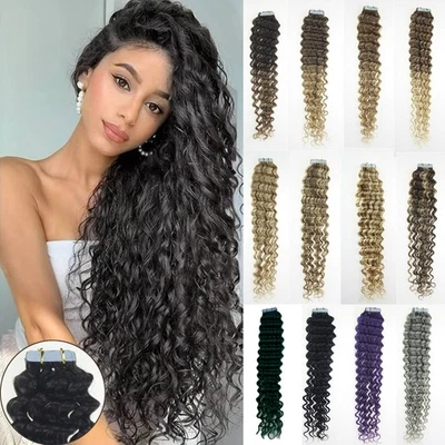 Невидимая лента для наращивания человеческих волос кожи утки Remy вьющиеся волосы 18 дюймов 20 шт. - Изображение 1 из 4