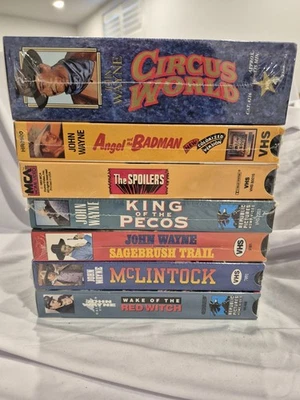 John Wayne Western VHS Lot - 7 new/sealed, 3 unsealed-Circus World, The Spoilers - Image 1 of 2