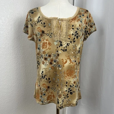 VTG Fairy Top Womens Large Floral Lace Up Neckline Coquette Y2K Cottagecore - Image 1 of 4