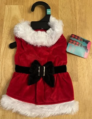 XXS Disfraz de Mascota de Navidad Estilo Mrs. Claus - Terciopelo Rojo Negro Lazo Blanco Piel Sintética Foto 1 de 4
