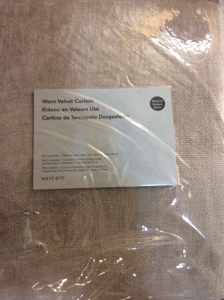 West Elm One (1) Worn Velvet Curtain 48x108 NWT!  Taupe Blackout Textured Brown - Image 1 of 1