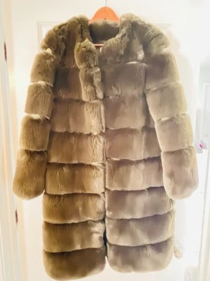 Oh Polly Over Coat Women's Size S Long Sleeve Mink Faux Hunter Green  - Image 1 of 4