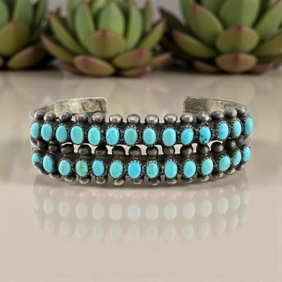 Vintage Southwestern Sterling Silver Turquoise Handmade Cuff Bracelet 32.7g - Image 1 of 4