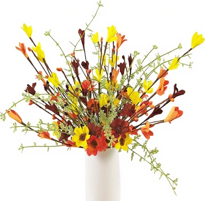Conjunto de hastes florais artificiais de outono - 6 peças margaridas e forsítia para decoração de casa - Imagem 1 de 4
