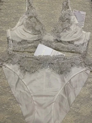 Conjunto de calcinha La Perla Clea Collection 34B S Bralette prata branca - Imagem 1 de 2