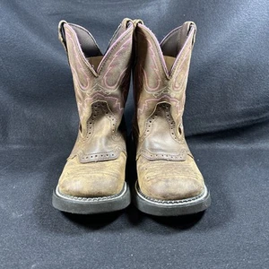 Botas Gitanas Justin Mujer Talla 7.5B Cuero Marrón Pull On Western L9903 Punta Redonda - Imagen 1 de 13