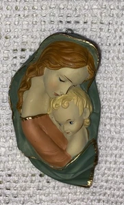 Vintage Handcrafted Virgin Mary and Child Carved Resin Wall Plaque Gold Accents - Picture 1 of 9