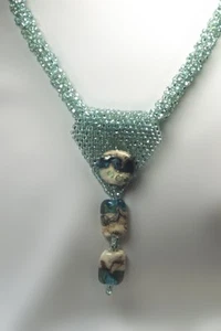 Aqua Blue Vintage Czech Seed Bead Necklace w/ Art Beads - Picture 1 of 3
