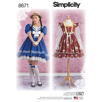 SIMPLICITY 8671 MISSES LOLITA COSPLAY COSTUMES Sewing Pattern Sizes 4-12 & 12-20 - Image 1 of 4