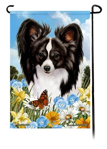 Summer Flowers Garden Flag - Black and White Papillon - Picture 1 of 1