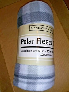 Manhattan Heights 50 x 60 Gray/White Tartan Polar Fleece Throw Blanket  - Picture 1 of 4