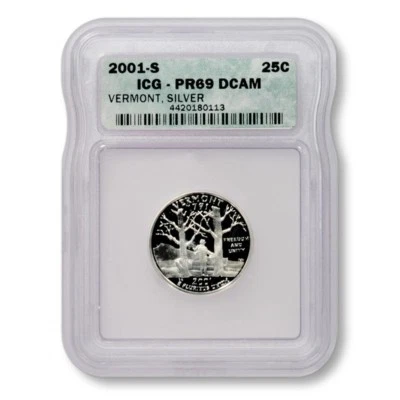 USA Vermont State Quarter 2001 S Silver Proof ICG PR 69 DCAM - Image 1 of 2