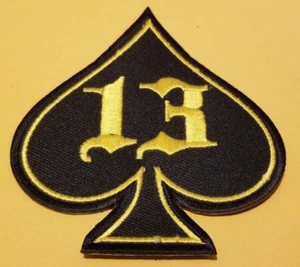 Ace Spade Nummer 13 Aufnäher gold/gelb Biker Patch ca. 3,25x3,75" - Bild 1 von 2