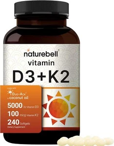 NatureBell Vitamin D3 5000 K2 (MK7) with Virgin Coconut 240 Count (Pack of 1) - Picture 1 of 6