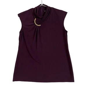 Calvin Klein Purple Top Size M Gold Buckle Sleeveless Stretch - Picture 1 of 7