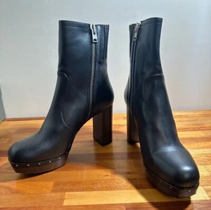 NWB AllSaints Women Boots Thea Dark Black 9M Leather Zip Platform High Top - Picture 1 of 7