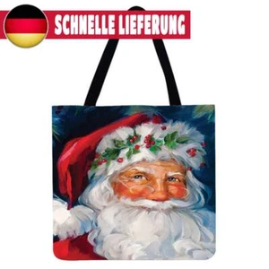 Große Einkaufstasche aus Leinen mit Weihnachtsmann-Motiv - Bild 1 von 2