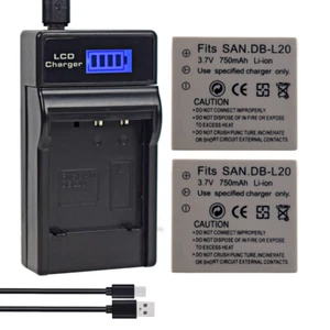 2 Battery +LCD Charger for DB-L20 Sanyo Xacti VPC-CA6 CG6 CG65 VPC-CG9 VPC-CA9 - Picture 1 of 11