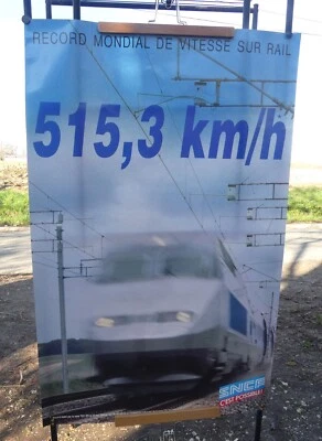 Ancienne AFFICHE SNCF TGV RECORD MONDIAL DE VITESSE 1990 chemins de fer Français - Photo 1/4