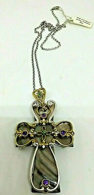 GRANDES GEMAS ORNAMENTADAS EN BOGUE II CRUZ CON AMATISTA ESMERALDA MADREPERLA Foto 1 de 4