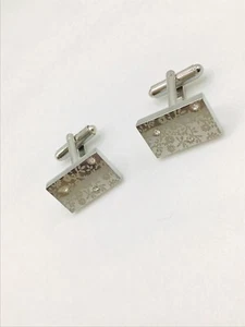 STATEMENT FLORAL AND CLEAR GEMSTONE STAINLESS STEEL CUFFLINKS - Picture 1 of 3