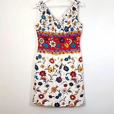 David Meister Mujer Vestido Floral Seda Sin Mangas Completamente Forrado Talla 6 Foto 1 de 4