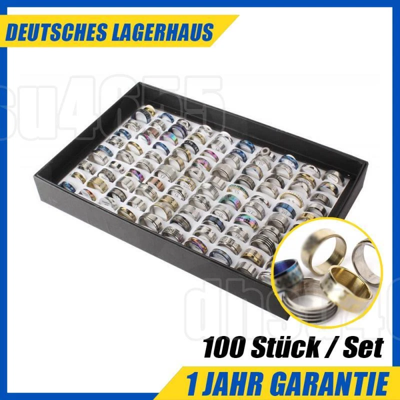 100 StÃ¼ck/Set Ring Bandring Edelstahl Damenring Damen Herren Partnerringe - Bild 1 von 4