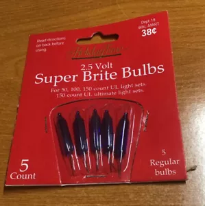 Vtg. Holiday Time Christmas 2.5 Volt Super Brite Bulbs 5 pk Blue - Picture 1 of 2
