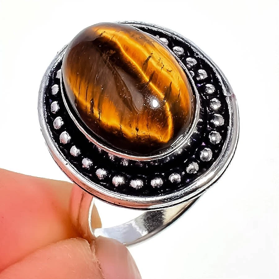 Anillo de joyería de plata de ley 925 hecho a mano con piedras preciosas ojo de tigre 5,5 (EE. UU.) Foto 1 de 1