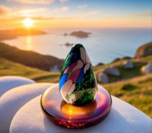 GUERNSEY ISLAND STUDIO Paperweight Petite Vibrant Emerald Dapple Glass c.1980 VG - Picture 1 of 11