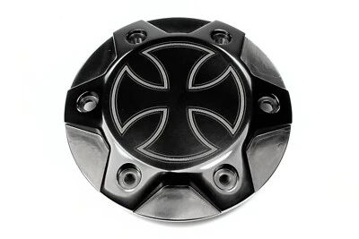 Motordeckel - linke Seite - mit Lasergravur Cross - Victory Octane - Alu schwarz - Bild 1 von 3
