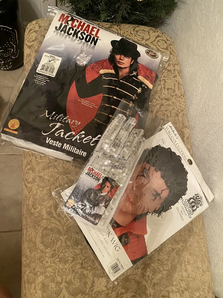 Michael Jackson Chaqueta Militar, Peluca y Guante Vestir Halloween Adulto Pequeño Foto 1 de 4