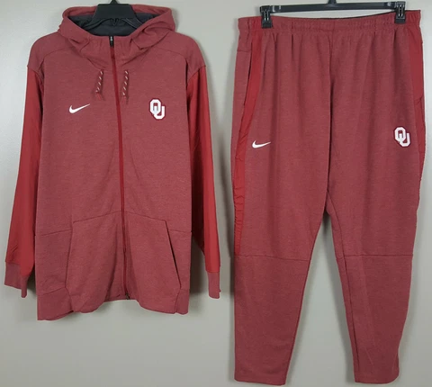 NIKE OKLAHOMA SOONERS FOOTBALL TEAM ISSUED SUIT HOODIE +PANTS RED (SIZE 3XL) Cover